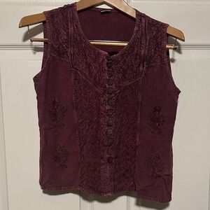 Embroidered Sleeveless Burgundy Top fairy rayon Y2K
